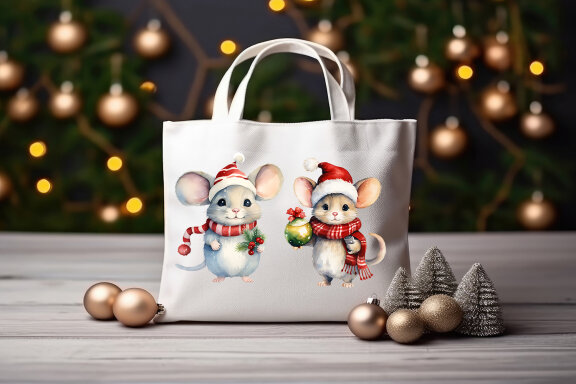 Mouse in Christmas Santa Hats | Watercolor Clipart