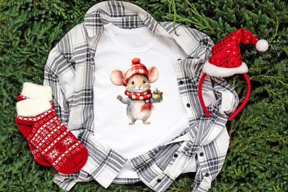 Mouse in Christmas Santa Hats | Watercolor Clipart