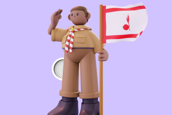 man standing tall carrying a flag