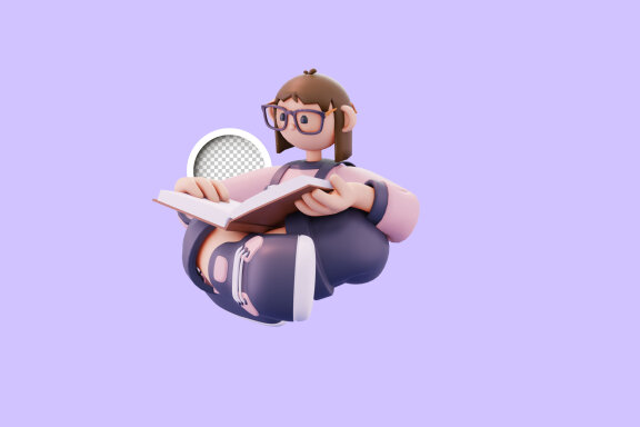 Little girl sitting cross-legged correcting textbooks 