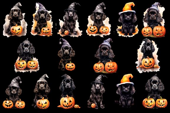 Cute Dog Halloween & Pumpkin Clipart PNG