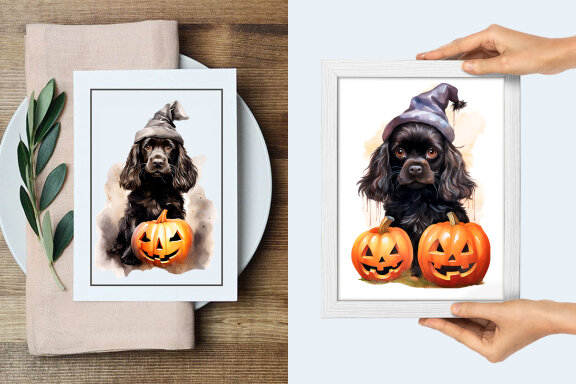 Cute Dog Halloween & Pumpkin Clipart PNG
