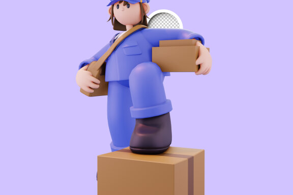 Black shoes and guarding her delivery package 