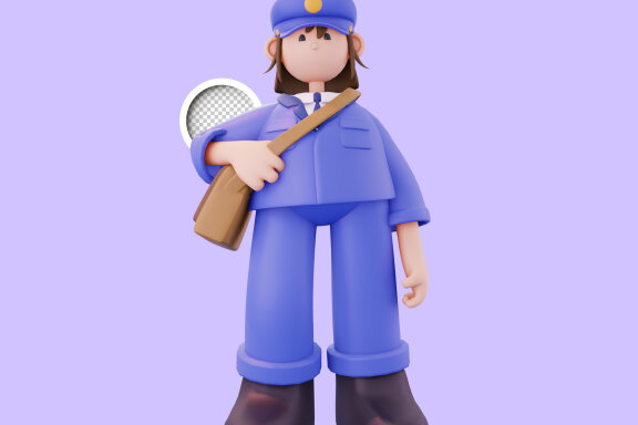 The postman wears a blue suit 