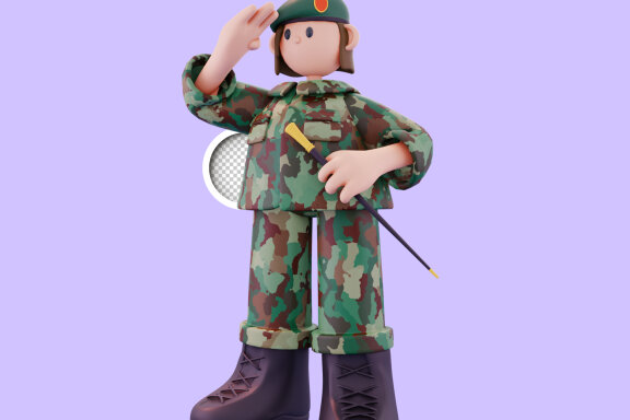 Standing holding the baton of command 