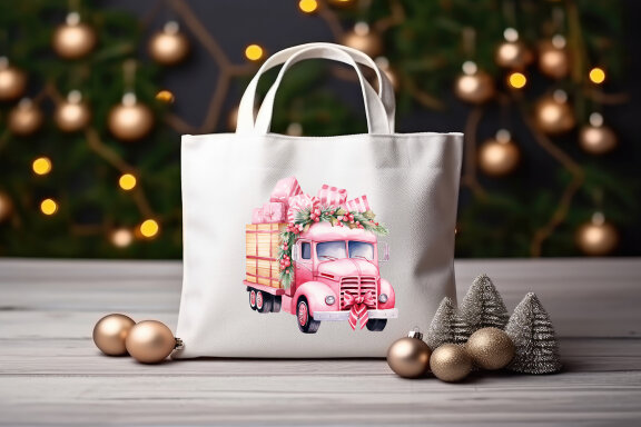 Pink Christmas Car. Vintage Christmas Sublimation