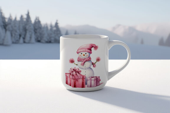 Pink Christmas in Snowman and gift winter Clipart