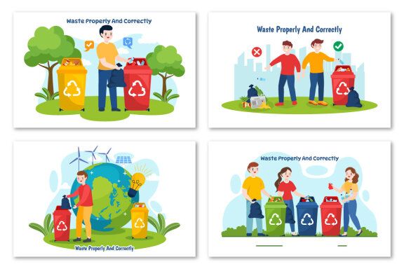 12 Waste Properly And Correctly Illustration