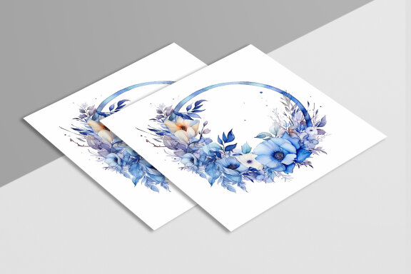 Boho Round Floral Frame With Blue Moon