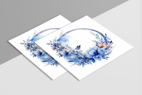 Boho Round Floral Frame With Blue Moon