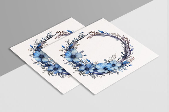 Boho Round Floral Frame With Blue Moon