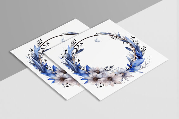 Boho Round Floral Frame With Blue Moon