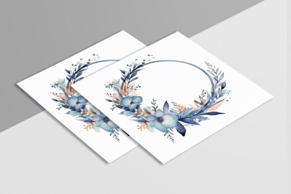 Boho Round Floral Frame With Blue Moon