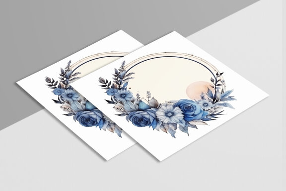 Boho Round Floral Frame With Blue Moon