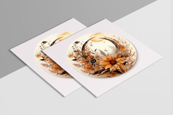 Boho Round Floral Frame With Moon