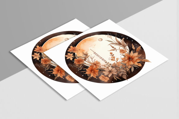 Boho Round Floral Frame With Moon