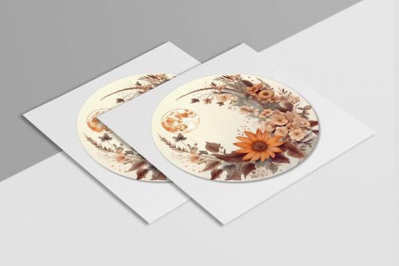 Boho Round Floral Frame With Moon