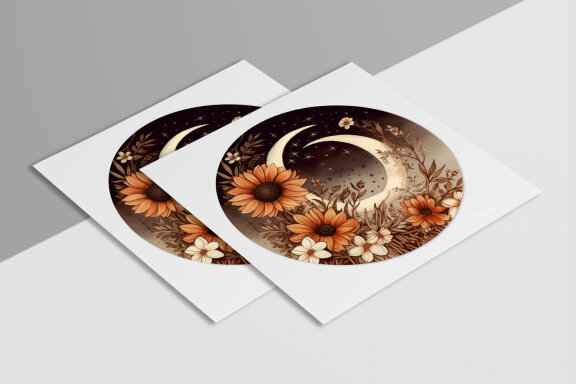 Boho Round Floral Frame With Moon