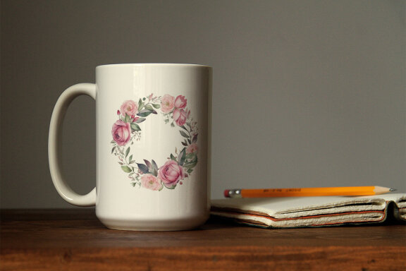 Watercolor Flower Design With Round Frame