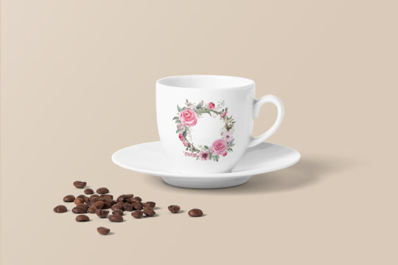 Watercolor Flower Design With Round Frame
