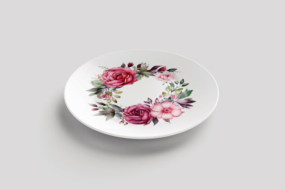 Watercolor Flower Design With Round Frame