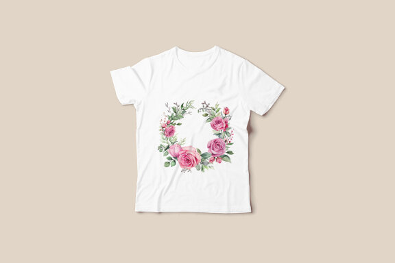 Watercolor Flower Design With Round Frame