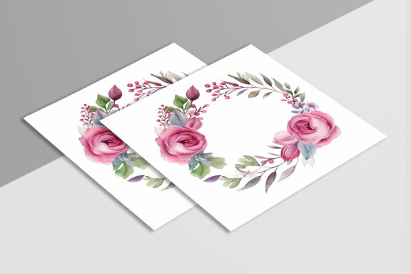 Watercolor Flower Design With Round Frame