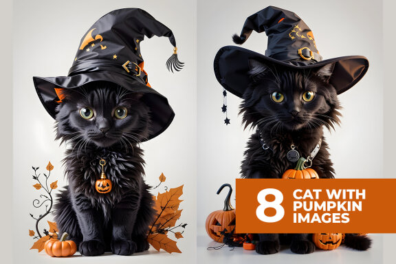 8 Black Cat with Pumpkin