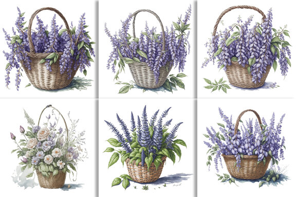 Watercolor Floral Flower Basket Design