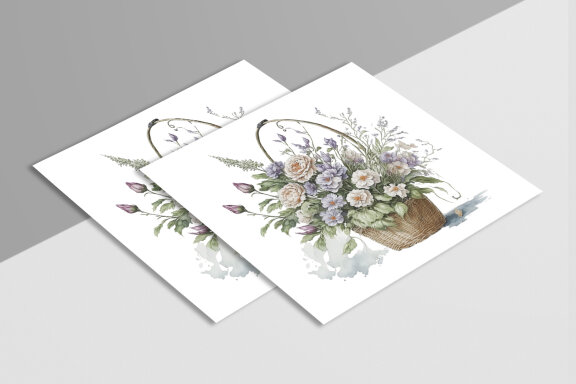 Watercolor Floral Flower Basket Design