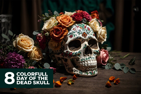 8 Colorful Day of the Dead Skull Stock Images
