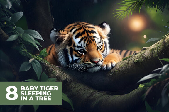 8 Baby Tiger Sleeping in Tree Stock Images