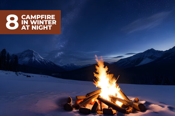 8 Campfire in Winter at Night Stock Images