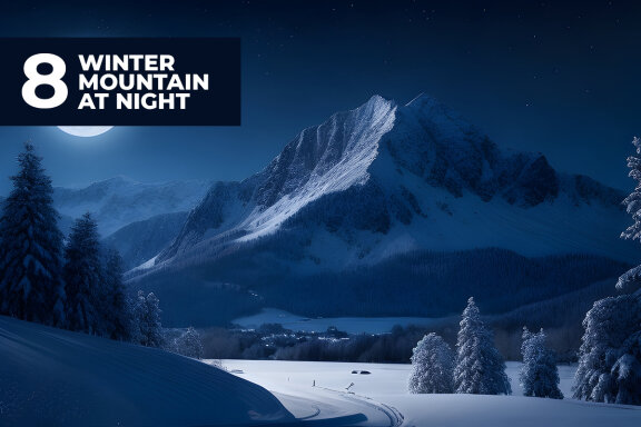 8 Winter Mountain at Night Stock Images