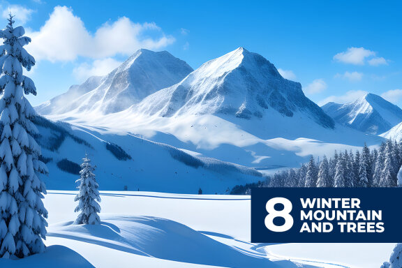 8 Winter Mountain and Trees Stock Images