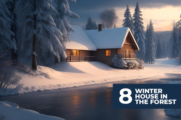 8 Winter House in Forest Stock Images