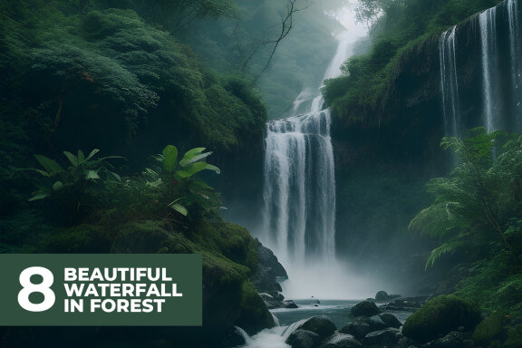 8 Beautiful Waterfall in Forest Stock Images