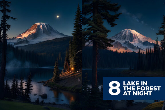 8 Lake in Forest at Night Stock Images