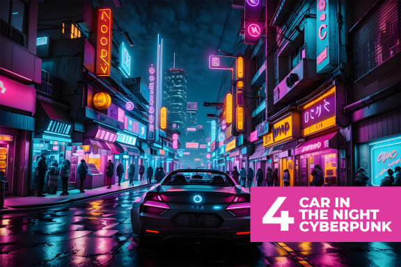 4 Car in The Night Cyberpunk Stock Images
