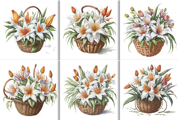 Watercolor Floral Flower Basket Design