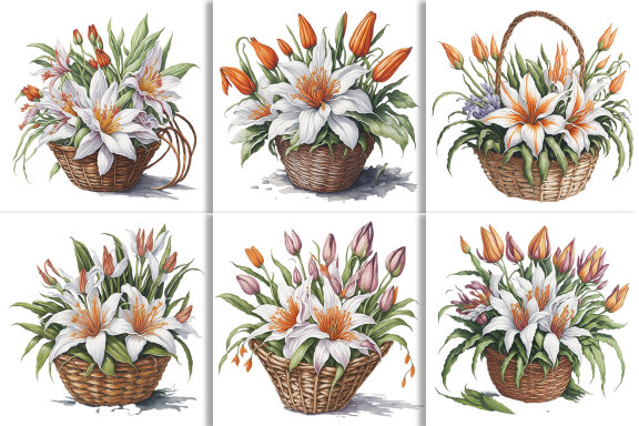 Watercolor Floral Flower Basket Design