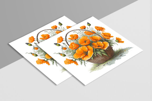 Watercolor Poppy Flower Basket Design