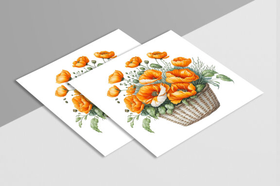 Watercolor Poppy Flower Basket Design