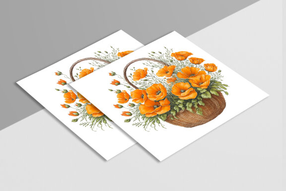 Watercolor Poppy Flower Basket Design