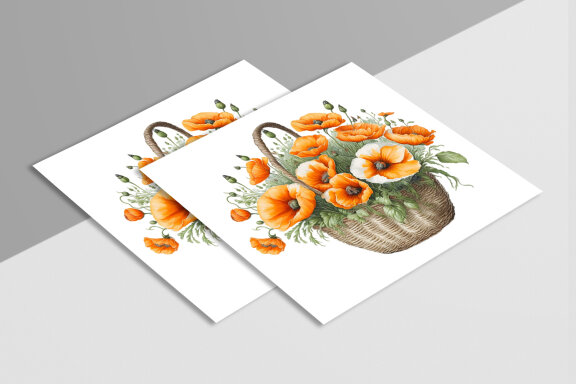 Watercolor Poppy Flower Basket Design