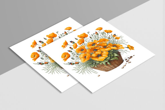Watercolor Poppy Flower Basket Design
