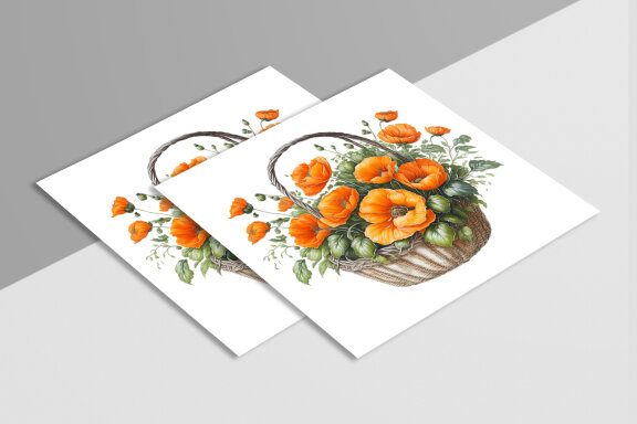 Watercolor Poppy Flower Basket Design