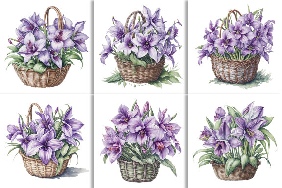 Watercolor Floral Flower Basket Design