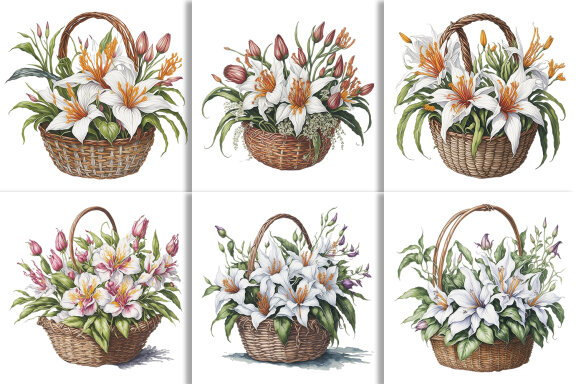 Watercolor Floral Flower Basket Design