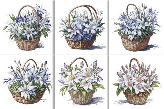 Watercolor Floral Flower Basket Design